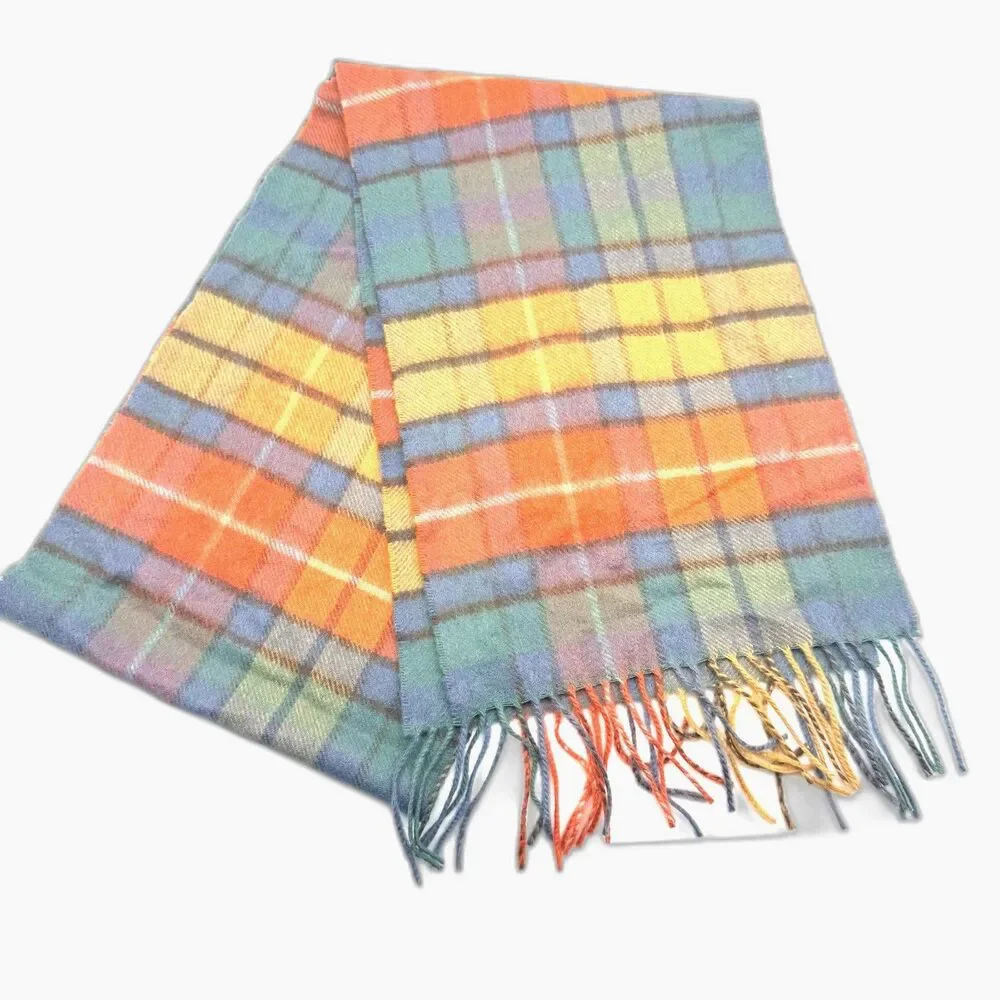 Johnston's Of Elgin Plaid Cashmere Scarf - Orange/Yellow/Green/Blue